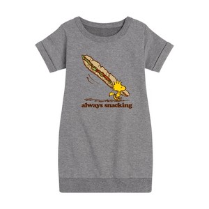- Peanuts - Always Snacking Graphic Short Sleeve Fleece Dress - 1 of 4