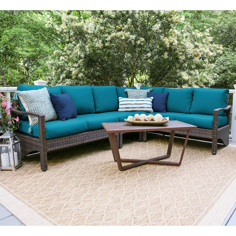 5pc Augusta All-Weather Wicker Corner Sectional Teal - Leisure Made