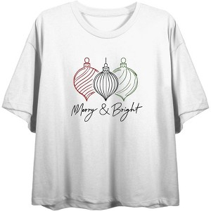 Merry & Bright Christmas Ornaments Line Art Women's Crew Neck Short Sleeve Crop Tee - 1 of 3