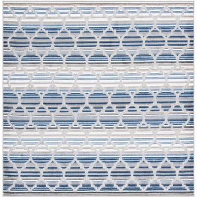 Cabana Geometric Easy-Care Blue/Grey Square Area Rug 3'x3'