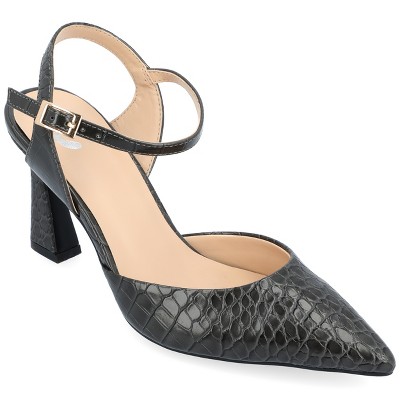 Journee Collection Womens Nixey Croco Texture Buckle Pointed Toe Pumps