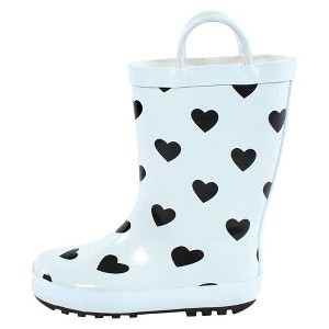 Hudson Baby Girls Rain Boots, Mint Black Heart - 1 of 4