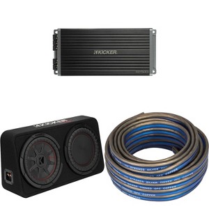 Kicker 48TCWRT102 CompRT 10" subwoofer in thin profile enclosure, 2ohm with 47KEY5001 Amp & Speaker Wire Bundle - 1 of 4