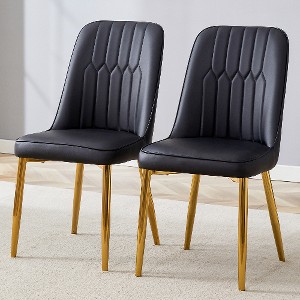Lyngins Modern Armless Dining Chair Set of 4, PU Leather Kitchen Chair with Thickened Cushion, Living Room Chair with Golden Metal Legs - 1 of 4