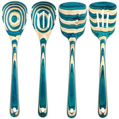 Baltique Mykonos Blue and Natural Wood 4-Piece Utensil Set