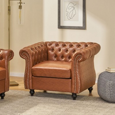 39.5" PU Chesterfield Tufted Accent Chair with Nailhead Trim and Diamond Stitch for Living Room