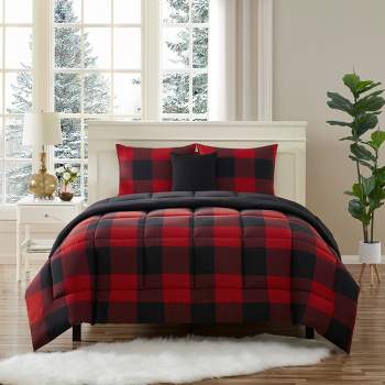 4 Piece Buffalo Plaid Design Reversible to Solid Color with 2 Shams & Throw Pillow by Sweet Home Collection™