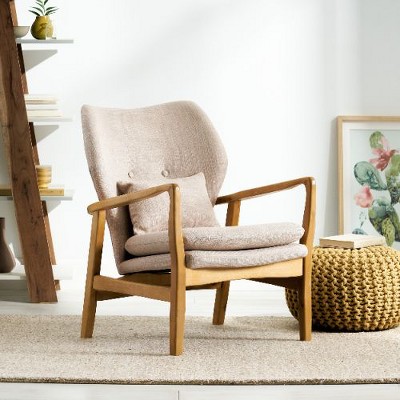 Mid-Century Modern Arm Chair with Accent Pillow, Button-Tufted Wingback Chair, Accent Chair with Birch Wood Legs -Christopher Knight Home
