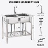 Commercial Double Bowl Stainless Steel Utility Sink - Heavy-Duty Workstation with Hot/Cold Faucet (30"/33"/47") - 3 of 4