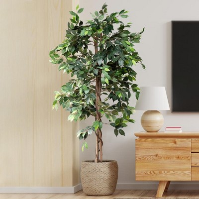 72" Tall Artificial Ficus Silk Tree in Black Pot