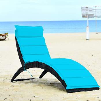 Costway Folding Patio Rattan Lounge Chair Chaise Cushioned Portable Garden