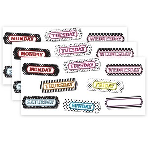 Ashley Productions® Magnetic Die-Cut Timesavers & Labels, Days of the Week, Black and White Assorted Patterns, 8 Per Pack, 3 Packs - 1 of 3