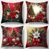 Lomsoe 4pcs Festive Christmas Throw Pillow Covers, Red Background with Christmas Tree Print, Zippered Polyester Cushion Cases for Living Room Decor - 2 of 4