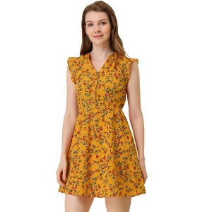 INSPIRE CHIC Women's V-Neck Ruffle Cap Sleeve A-Line Floral Chiffon Dress - 1 of 4