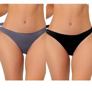 Allegra K Women's Unlined Satin Invisible Bikini Comfortable No-Show Thongs 2 Packs - 1 of 4