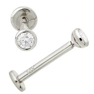 Jewelry Avalanche Unisex 14K Gold Bezel Set 2.5mm Moissanite Labret Studs, Monroe, Lip Ring, 16G - 1 of 4
