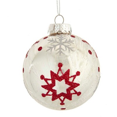 80MM Silver and Red Snowflake Glass Ball Ornaments, Set of 6