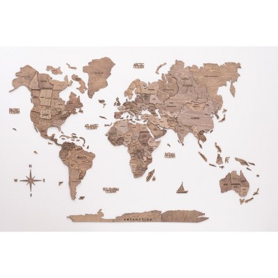 HomeRoots 47" X 79" Wood Brown Wood World Map Hanging Dimensional Sculpture