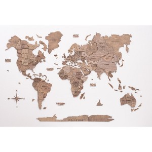 HomeRoots 24" X 39" Wood Brown Wood World Map Hanging Dimensional Sculpture - 1 of 4