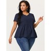 Agnes Orinda Women's Plus Size Contrast Panel Eyelet V Neck Elastic Back Short Sleeve Blouses - 4 of 4