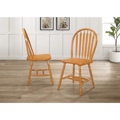 Light Oak High Back Windsor Solid Wood Side Chair Set