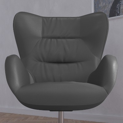 Gray Faux Leather Swivel Lounge Chair with Metal Base