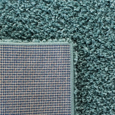 Aqua Square Hand-Knotted Shag Area Rug, 4' x 4'