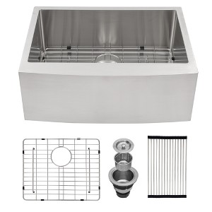 24 Inch Farmhouse Kitchen Sink - 24inx21inx10in Stainless Steel Apron Front Farmhouse Sink 10 Inch Deep 16 Gauge Single Bowl Kitchen Sink Basin - 1 of 4