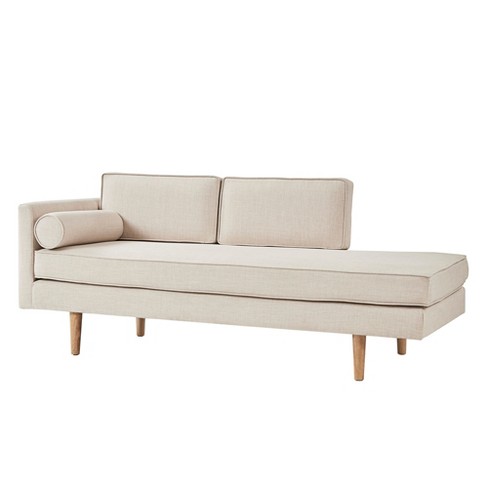 Kirsten Mid Century Chaise Lounge With Cushion Beige Linen
