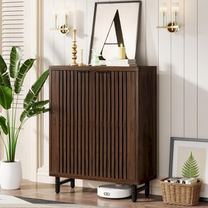 ORRD 6-Tier Shoe Cabinet with Louvered Doors, Dark Walnut Modern Entryway Storage Organizer, Adjustable Shelves & Metal Legs - 1 of 4