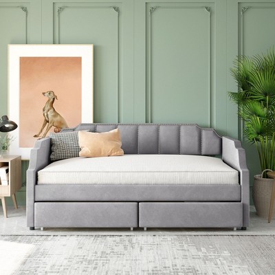 NicBex Twin Size Velvet Daybed with 2 Drawers for Bedroom,Living Room,Apartment,Gray