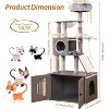 Modern Cat Tree with Litter Box Enclosure and Large Platform, All-in-One Cat Furniture with Space Capsule，Food Station and Hammocks, Gray - 2 of 4
