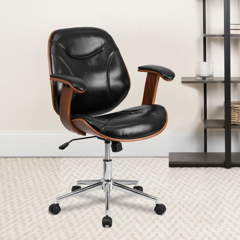 Flash Furniture Tansia Mid-Back Black LeatherSoft Executive Ergonomic Wood Swivel Office Chair with Arms, 3 of 14