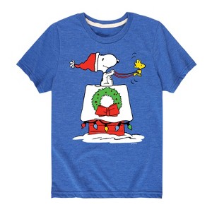 Boys' - Peanuts - Snoopy & Woodstock House Sleigh Short Sleeve Graphic T-Shirt - 1 of 4