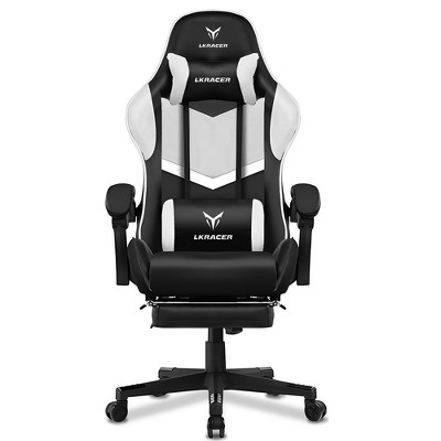 LUCKRACER Adjustable Reclining Ergonomic Faux Leather Swiveling PC & Racing Game Chair with Footrest