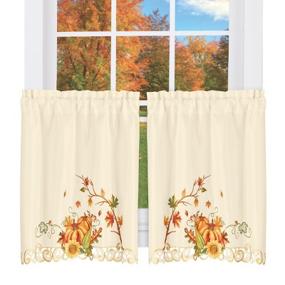 Collections Etc Embroidered Pumpkins Floral Café Kitchen Curtains