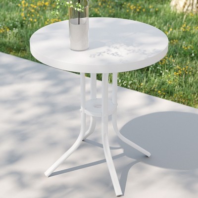 Sonkuki Patio Round Side table, Modern Industrial Style w/Metal Frame