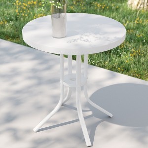 Sonkuki Patio Round Side table, Modern Industrial Style w/Metal Frame - 1 of 4