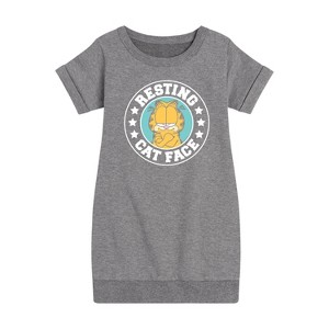Girls' - Garfield - Resting Cat Face Graphic Short Sleeve Fleece Dress - 1 of 4