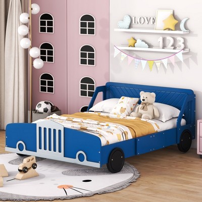 Full Size Car-shaped Platform Bed With Wheels, Blue - Modernluxe : Target