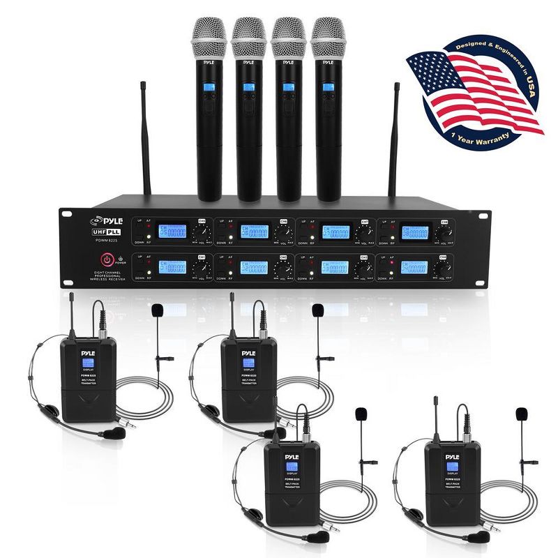 Pyle Professional 8 Channel UHF Wireless Microphone & Receiver System - Black, 1 of 8