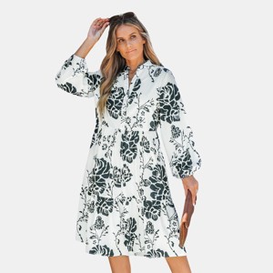 Women's Floral Long Sleeve Above Knee Length Dress - Cupshe - 1 of 4