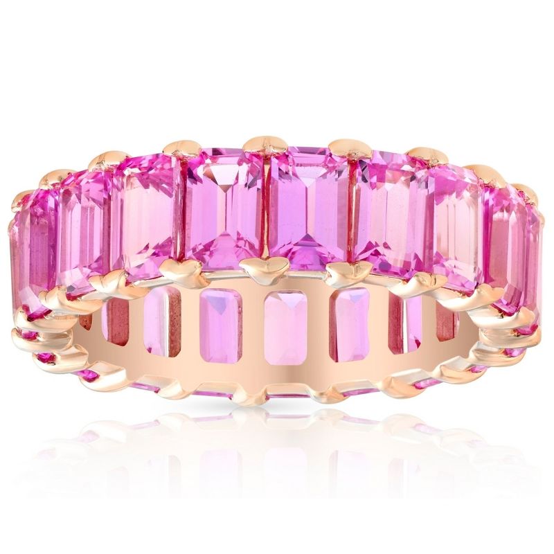 Pompeii3 5X3mm Simulated Pink Sapphire Emerald Cut Eternity Ring Solid 10k Rose Gold, 1 of 5