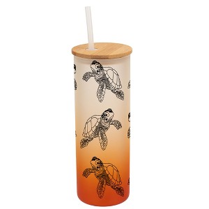 Elanze Designs Sea Turtle Ocean Life Wrap-Around Design 25 Ounce Frosted Gradient Glass On-The-Go Coffee Travel Skinny Tumbler Mug Cup, Bamboo Lid and - 1 of 1