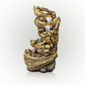 47" Resin Outdoor 5-Tier Tree Trunk Waterfall Floor Fountain with LED Lights Brown - Alpine Corporation: Polystone & Fiberglass Construction - 1 of 4