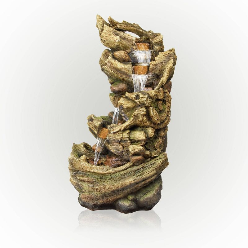 47&#34; Resin Outdoor 5-Tier Tree Trunk Waterfall Floor Fountain with LED Lights Brown - Alpine Corporation, 1 of 10