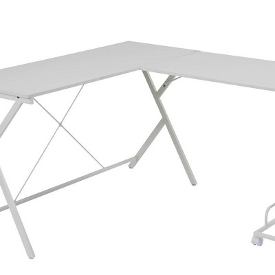 Modern L-Shaped White Wood Computer Desk with USB & Filing Cabinet