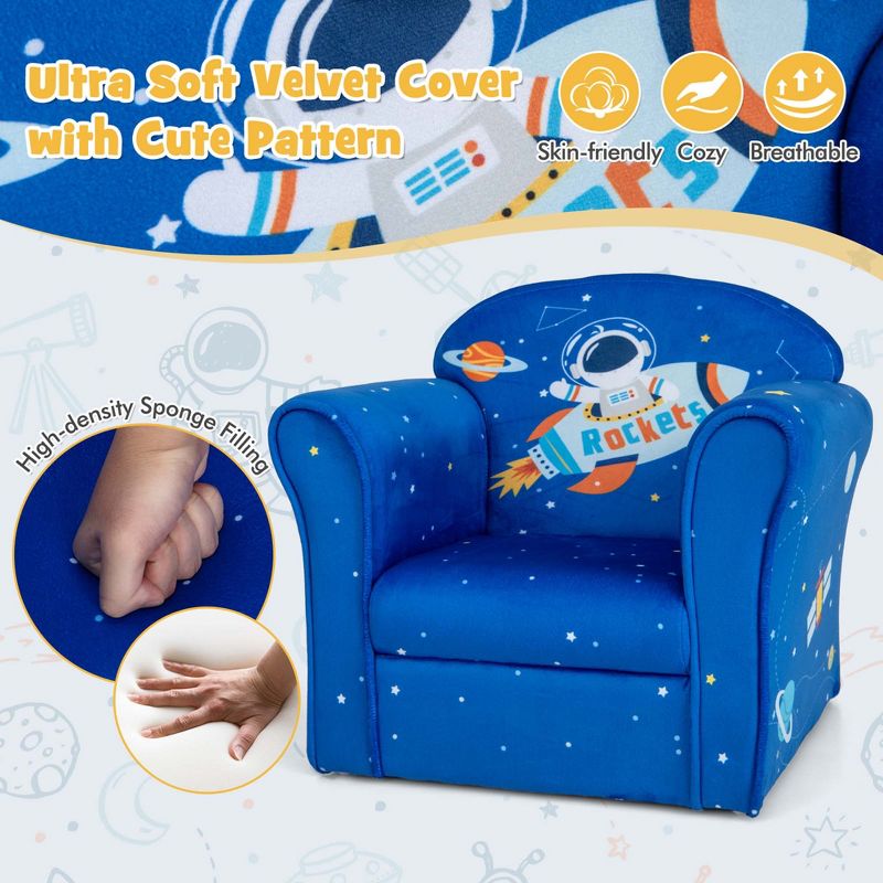 Costway Kids Sofa Toddler Upholstered Armrest Chair withSolid Wooden Frame Blue, 5 of 11