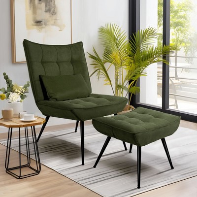 Leisure Chair and Ottoman Thick Padded Button Tufted Sofa Set w/ Wood Legs (FW2)(FW6)(1U67)
