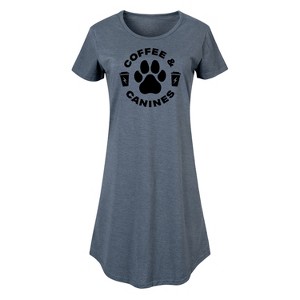 Women's - Instant Message - Coffee And Canines Graphic T-shirt Dress - 1 of 4